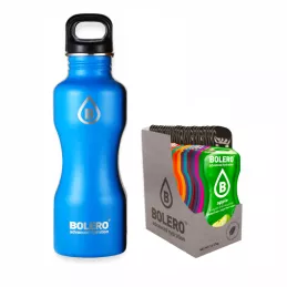 F) Branded Blue Drink Set. Stainless-Steel Bottle and Box of 24 Flavours  - BOLERO®