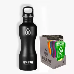 F) Branded Black Drink Set. Stainless-Steel Bottle and Box of 24 Flavours  - BOLERO®