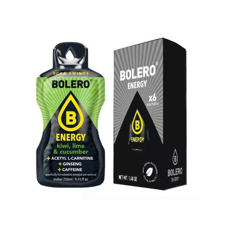 Energy Kiwi+Lime+Cucumber- Box of 6 Sachets (6x7g) sugar-free energetic drink - BOLERO®