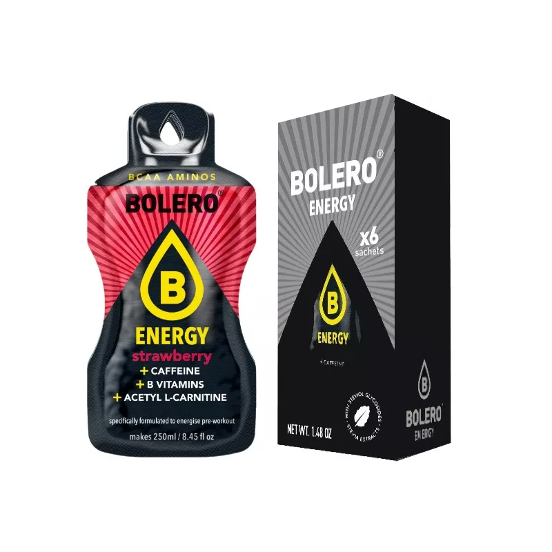 Energy Strawberry - Box of 6 Sachets (6x7g) sugar-free energetic drink - BOLERO®